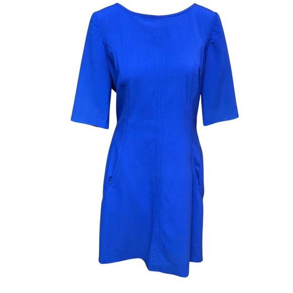Tahari Ladies Royal Blue Women's MIDI Sheath Dress Size 6 Gold Zipper Church Job - Picture 1 of 9